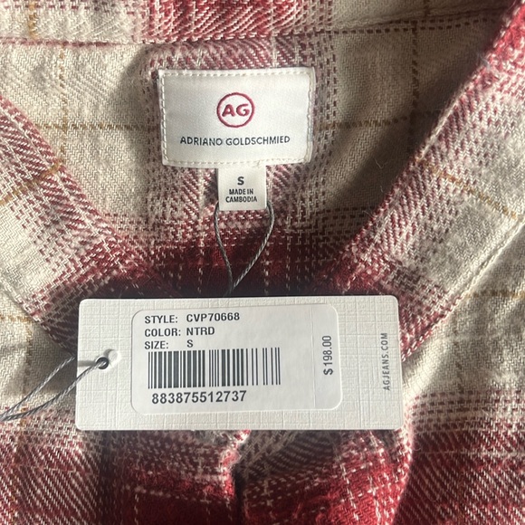 [NEW] AG Adriano Goldschmied "Smith" Flannel Button Down Shirt in Red / White: S - Picture 9 of 9